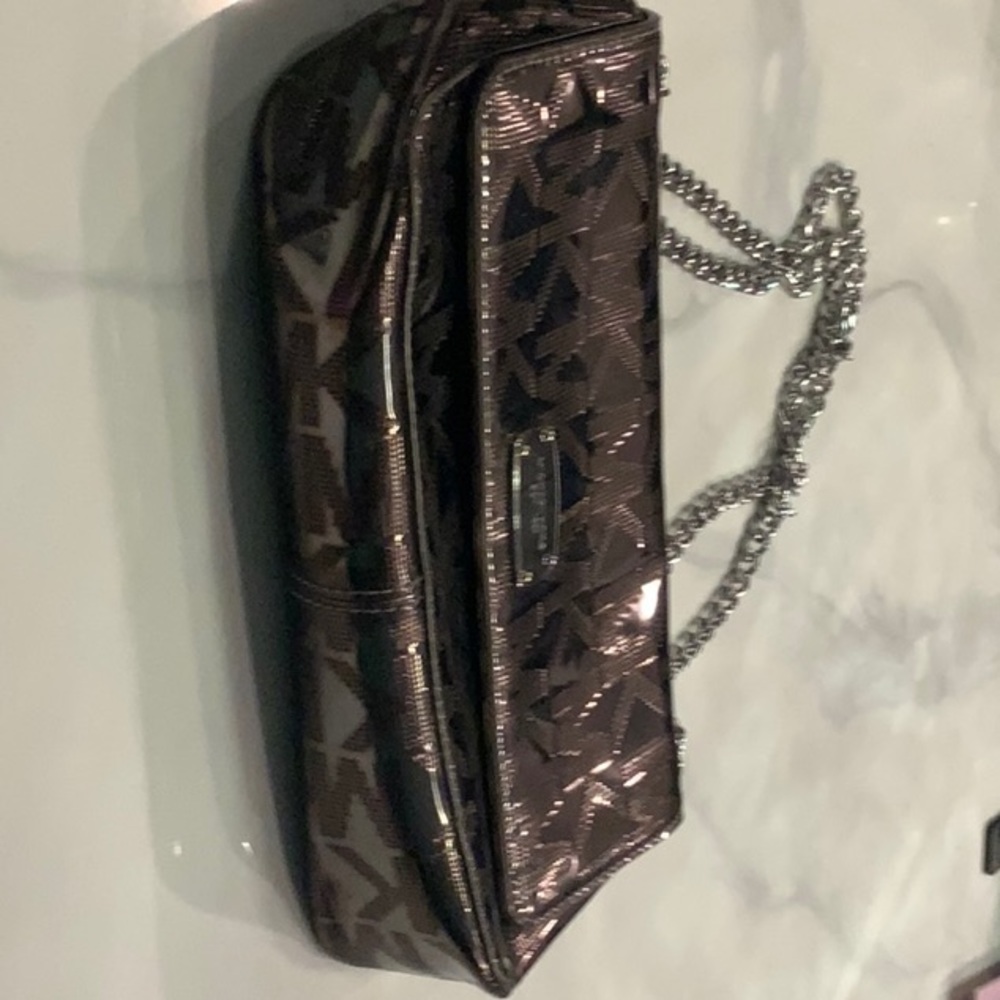 Michael Kors Metallic Grey Logo Shoulder Bag with Silver Chain
